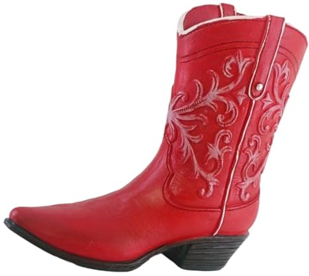 Colcolo Resin Boot Flower Vase Flower Pot Cowboy Cowgirl Boot Vase Western Floral Arrangement for Entrance Bookshelf Home Decor, Red