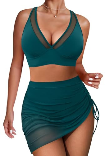 High Waisted Bikini Set Tummy Control Bikini Sets for Women, Push Up Bikinis 2 Piece Swimsuit, Adjustable Swimming Costumes for Grils (UK, Alpha, XL, Regular, Regular, NavyBlue)