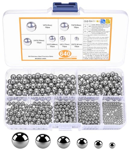 640 Stück Kugellager Kugeln Set, Edelstahlkugeln,Metallkugeln,6 Größen | Präzisionskugeln Stahlkugeln Set Für Mountainbike Rad Sackkarre Fahrradkugeln Ersatzteile,Inklusive Sortierbox