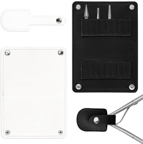 Diakey 4 Pack Nail Drill Bit Holder Bag & Cuticle Trimmer Sleeve, 16 Slots Nail Drill Bits Organizer Case & Cuticle Nipper Cutter Clipper Storage Cover Manicure Tool, Black+White