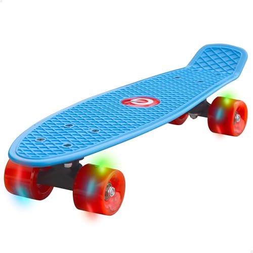 ColorBaby EVO 54340 Kinder-Skateboard, Blau, 56 cm, 4 PVC-Räder mit bunten Lichtern, rutschfeste Basis, Outdoor-Spiele, Geschenk für Jungen und Mädchen