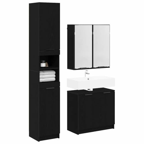 vidaXL Badezimmerschrank-Set 3 STK. Schwarz Eichen-Optik Holzwerkstoff