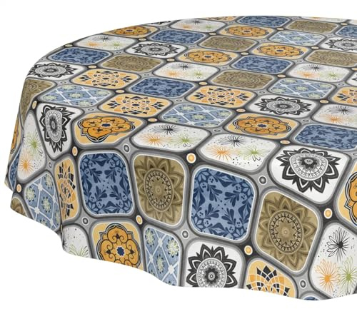 Wachstuchtischdecke Tischdecke abwaschbar Wachstischdecke pflegeleicht wasserabweisend Lotuseffekt Gartentischdecke Porto Rund 140 cm Schnittkante