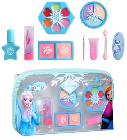 Disney Frozen Make-up Täschchen – Kinder Schminkset mit Anna, ELSA & Olaf | Mit 6 Lipglossen, 2 Blushes, 3 Lidschattenfarben, Lippenstift, Nagellack & Haarclip – Beauty-Set zum Spielen