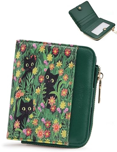 Sunpour Portemonnaie Damen Klein RFID-Schutz, Slim Wallet Vintage-Leder | Geldbörse Damen Klein mit 270°-Reißverschluss-Münzfach, 2 ID-Fenstern, 6 Kartenfächern und vielen weiteren Fächern