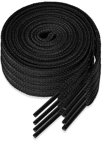 Mitibet 4 Paia Lacci Neri Scarpe, 120cm Lunghi, 8mm Larghi, Stringhe Scarpe Piatte per Sneakers, Lacci per Scarpe Sportive in Poliestere Resistente, Ideale per Stivali, Accessori Ricambio Uomo Donna