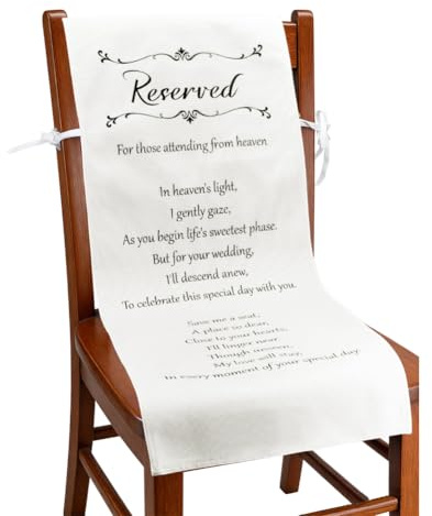 AHANDMAKER Schild Für Reservierte Sitzplätze Bei Der Hochzeit „Mit Liebe Vom Himmel“ – Reservierte Gedenkschilder Weiße Polyester Hängestuhl Schildbanner Für Hochzeitsfeiern