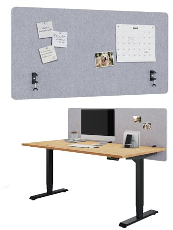 Ergotopia Focus Pure Akustik Trennwand Schreibtisch – effektiver Sichtschutz Büro – 120x60cm Tischtrennwand aus recyceltem PET – Schallschutz Schreibtisch & Tischaufsatz Büro mit Klemmmontage – Grau