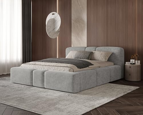 Chilly. Polsterbett Monte - Bett 140x200 cm- Bettkasten und Stauraum - Doppelbett mit Stabilem Metallrahmen - Weicher Perfect Harmony-Stoff - Dunkelgrau