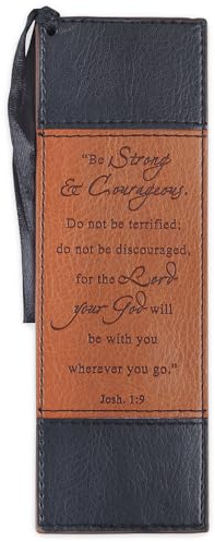 LUXLEATHER - BE Strong (3) | Joshua 1:9 Bible Verse, Black & Tan, Heat-Debossed, Faith-Based Reading Accessory with Tassel, Encouragement Gift for Men