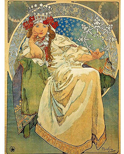 Wee Blue Coo Alphonse Mucha Princess Hyacinth 1911 Old Master Painting Art Print Poster Wall Decor Kunstdruck Poster Wand-Dekor-12X16 Zoll