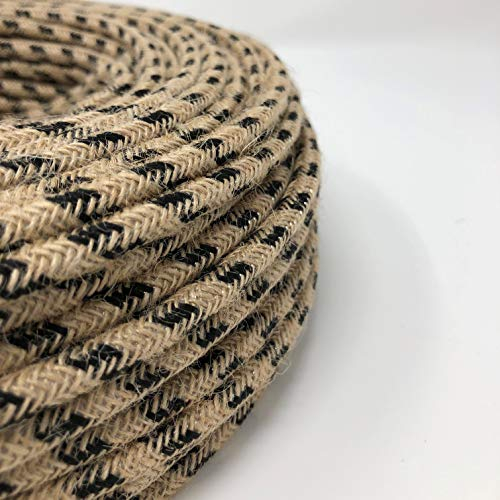 Cavo Elettrico Tondo/Rotondo Rivestito in Tessuto. Colore Juta/Nero Cotone. Sezione 3x0.75 (5 Metri)
