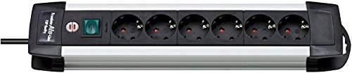 Brennenstuhl Premium-Alu-Line, Steckdosenleiste mit Schalter (1, 6-Fach)