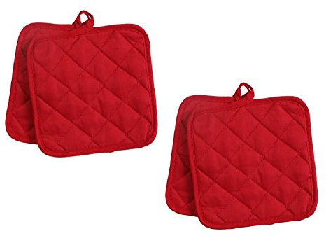 Pack of Four (4) Red Home Store Cotton Pot Holders (2 Sets of 2) (2, Red) Reluen