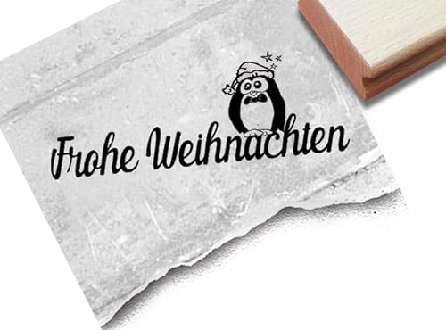 Stempel Weihnachtsstempel FROHE WEIHNACHTEN mit Pinguin - Textstempel Karten Geschenkanhänger Geschenk Weihnachtsdeko Basteln Kinder - zAcheR-fineT