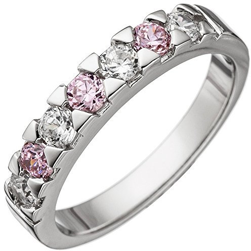 Schmuck Krone Ring Damenring mit Zirkonia rosa & weiß 925 Silber Fingerring Fingerschmuck, Ringgröße:Innenumfang 50mm ~ Ø15.9mm