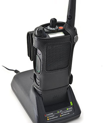 Turtleback Carry Holder for Motorola APX 8000 Fire and Police Two Way Radio Belt Clip Holster Case, Black Leather Pouch with Heavy Duty Rotating Ratcheting 2.25 Belt Loop