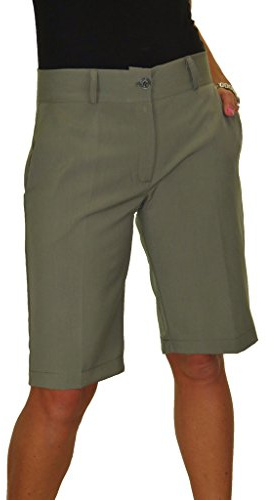 icecoolfashion Ladies Smart Knee Length Bermuda Shorts - Women's Tailored Summer Shorts Khaki Green 8-22 (18)