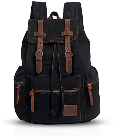 FANDARE Retro-Rucksack, 15,6 Zoll / 39,6 cm (15,6 Zoll), für Laptop, Outdoor, Reisen, Arbeit, Studenten, Wandern, Schultaschen, Daypack, Schwarz, M, Freizeitrucksack