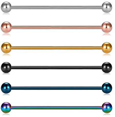 Briana Williams 6 Stücke Industrial Piercing Stab Knorpel Edelstahl Barbell Piercing Schmuck 14Gauge 38mm
