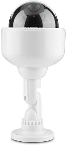 Blinde Kamera Aussen/Innen, Dummy kamera,Kamera Attrappe mit Kuppelform+ LED-Blinklicht+360° Drehung+Solar/Batterie Leistung,Gebrauch für Häuser/Geschäft,Weiß