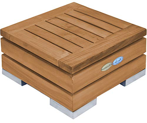 Teako Design Beistelltisch Korsika Teakholz Edelstahl unbehandeltes Massivholz Wetterfest robust Holztisch Balkontisch