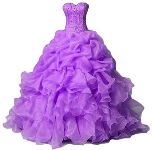 Vantexi Vestidos largos de fiesta de organza con volantes para mujer, vestido de noche, vestido de baile de graduación, vestidos de quinceañera, Color lila., 40