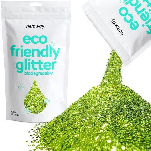 Hemway Eco Friendly Biodegradable Glitter - Lime Green | 100g Extra Chunky Plant-Based Metallic Flakes for Arts & Resin Crafts | Bio Supplies for Festival, Hair, Face, Body & Nail Art Decoration