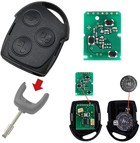 Autoschlüssel Funk Fernbedienung Austausch Gehäuse mit 3 Tasten + Platine Sender + Batterie kompatibel für Ford Focus Streetka KA Fusion Mondeo Puma Fiesta Tourneo Cougar C-Max