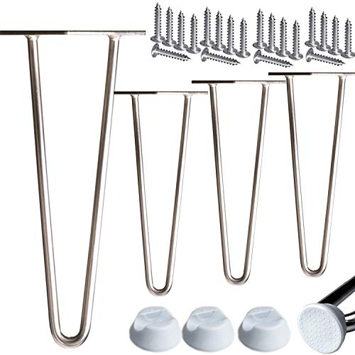 STAHLIA Haarnadel Tischbeine Möbelfuß Höhe 15cm Edelstahl (4er SET) 2 Streben Ø12mm Tischgestell Hairpin Leg Möbelfüße Schalldämmung inkl. Bodenschoner
