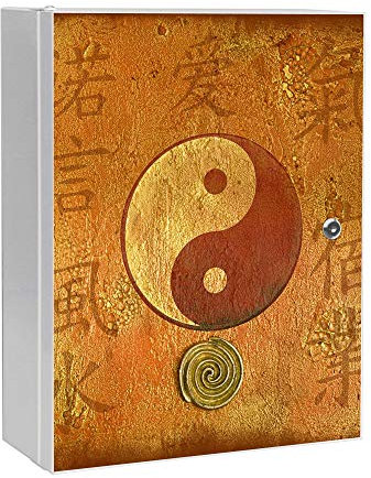 banjado® XXL Medizinschrank abschliessbar mit Motiv Yin Yang 35x46x15cm - großer Arzneischrank/Medikamentenschrank aus Metall zur Medikamenten Aufbewahrung - Apothekerschrank mit 3 Schlüsseln
