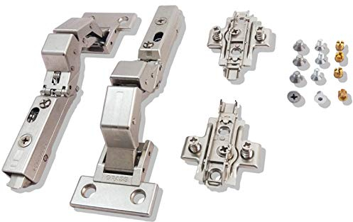 GRASS Tiomos M0 Scharnier OHNE Topfbohrung! SET (2 x Scharnier, 2 x Montageplatte, 4 x 3 x Schrauben) von UMAXO® (Kreuzmontageplatte, Soft-Close (mit Dämpfung))