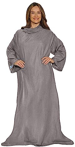 Snuggie Reversibile: l'originale coperta indossabile con maniche, calda e accogliente in morbido velluto, coperta funzionale con maniche, Grigio Chiaro, taglia unica