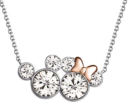 Collier Disney avec Mickey et Minnie Mouse en Cristal, Plaqué Argent pour Filles, 45cm