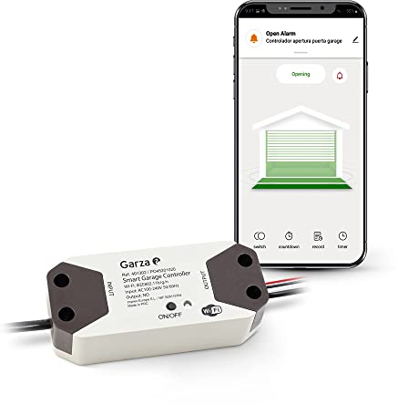 Garza Smart - Controlador de apertura de puerta de garaje inteligente, Wifi 2.4 Ghz, programable, control por app y por voz Alexa/Google, blanco