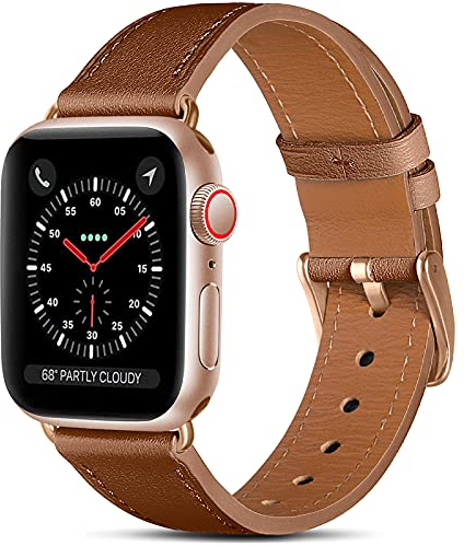 CeMiKa Compatibile con Apple Watch Cinturino 38mm 40mm 41mm 42mm 44mm 45mm 49mm, Cinturini in Pelle per iWatch Cinturino Series 9 8 7 6 5 4 3 2 1/Ultra/Ultra 2, 42mm/44mm/45mm/49mm, Marrone/Oro Rosa