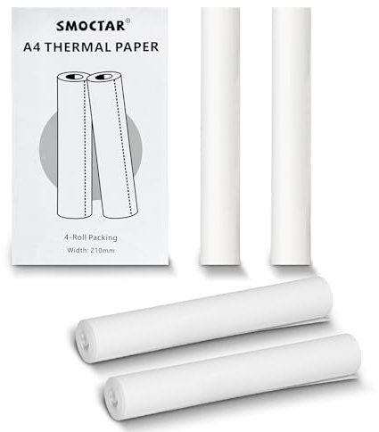 SMOCTAR A4 Thermal Printer Paper, Thermal Paper 4 Rolls Compatible with Portable Printer for Travel, Home, Photo, Invoice, Contract 30 Sheets/Roll, 8.27x11.69 Inch / 210x297 mm