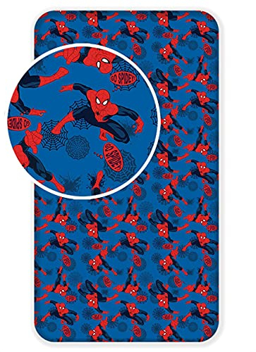 Marvel Comic Gifts Spiderman-Spannbetttuch, Einzelbett, Blau / Rot
