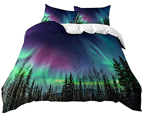 Morbuy Bettbezug Bettwäsche Set, 3D Aurora Drucken Mikrofaser Bettwäsche-Set Junge Mädchen Deluxe Weiche mit Reißverschluss Bettbezug und Kissenbezüge (200x200cm,Psychedelisch)