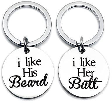 Banemi Schlüsselanhänger Frauen, Buchstaben Schlüsselanhänger Runde Ich Mag Seinen Bart Geburtstagsgeschenk Schlüsselanhänger