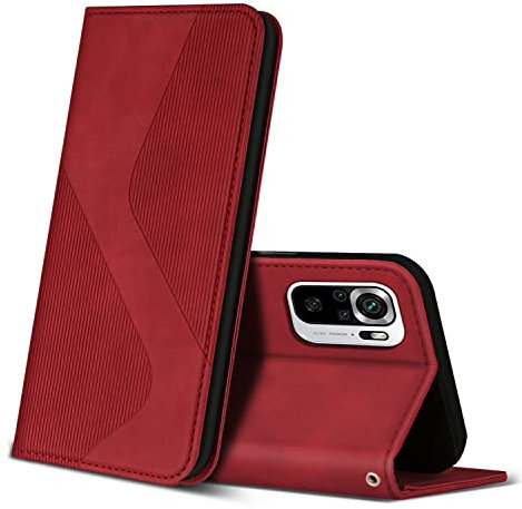 ZONNAVI Funda para Xiaomi Redmi Note 10 4G / Redmi Note 10S, Funda Libro de Cuero con Ranura para Tarjeta y Magnético, Wallet Flip Caso Carcasa para Xiaomi Redmi Note 10 4G / Redmi Note 10S (Rojo)