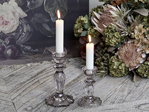 Kerzenhalter Kerzenständer für Stabkerzen Glas Taupe Landhaus Shabby Chic Vintage (1 Stück nach Auswahl) (klein)