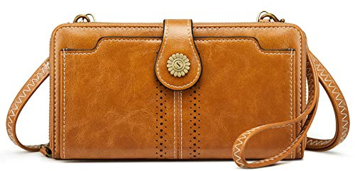 S-ZONE Damen Handy-Umhängetasche PU Leder RFID Blockierung Handytasche Geldbörse mit Kartenfächer Verstellbar Abnehmbar Schultergurt Passt Handy unter 6,7