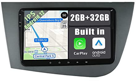 YUNTX Android 10 [2GB+32GB] Radio Coche para Seat Leon MK2 2005-2012 con 9 Pulgadas Pantalla Táctil, 2 DIN Autoradio con GPS/FM/WiFi/Mandos Volante, Dab/Carplay/Android Auto