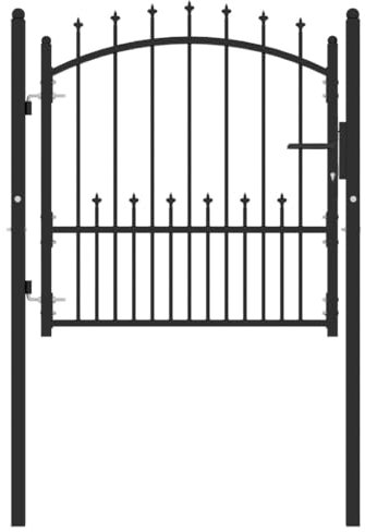 vidaXL Puerta de Valla con Picos Cancela Barrera Verja Patio Entrada Exterior Cerca Cerradura Robusta Estable Duradera Acero Negro 100x100 cm