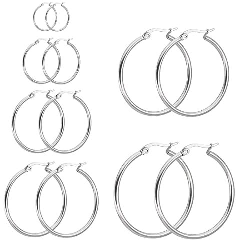 6 Paare Edelstahl Ring Ohrringe Set Ohr Hoop Rund Ohr Ringe Set 6 Größen