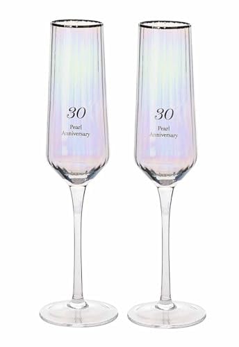 Widdop and Co Amore by Juliana Set of 2 Flute Rippled Glasses in Gift Box - (30th Anniversary)