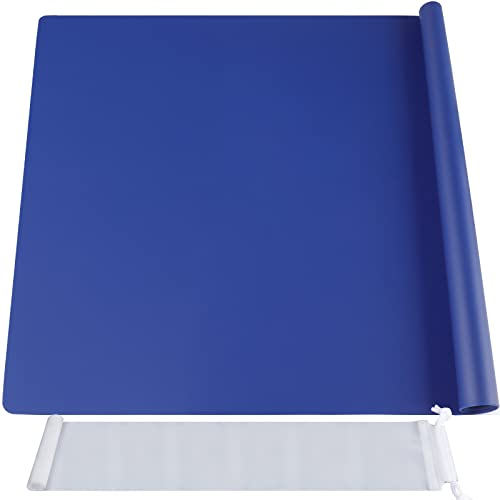 FANDAMEI 70x50 cm Große Silikonmatte mit Aufbewahrungsbeutel, Silikonfolie Bastelmatte Silikon Unterlage Antihafte Rutschfeste Tischmatte Arbeitsmatte Thekenmatte, für Handwerk, DIY, Marineblau