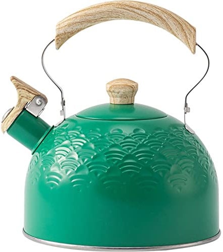 Fiakup Stainless Steel Tea Pot - Whistling Stove Top Kettle | 2.5L Green Kettle with Cool Grip Ergonomic Handle