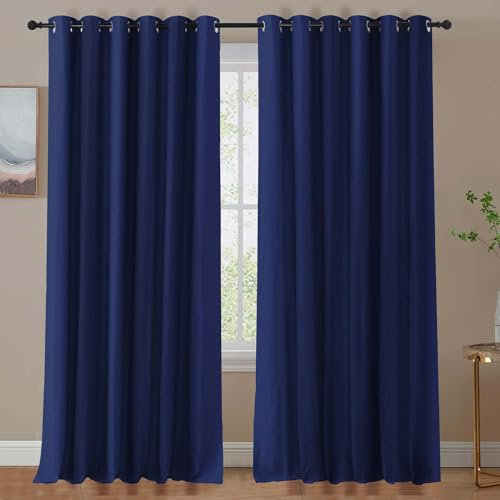 Aspire Homeware Blackout Curtains 90x90 - Eyelet Curtains for Living Room Super Soft Thermal Insulated Bedroom Window Curtain with Tiebacks - Navy